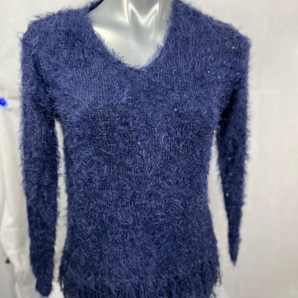 Katsumi oversized blue shaggy sweater with sparkles, EUC.